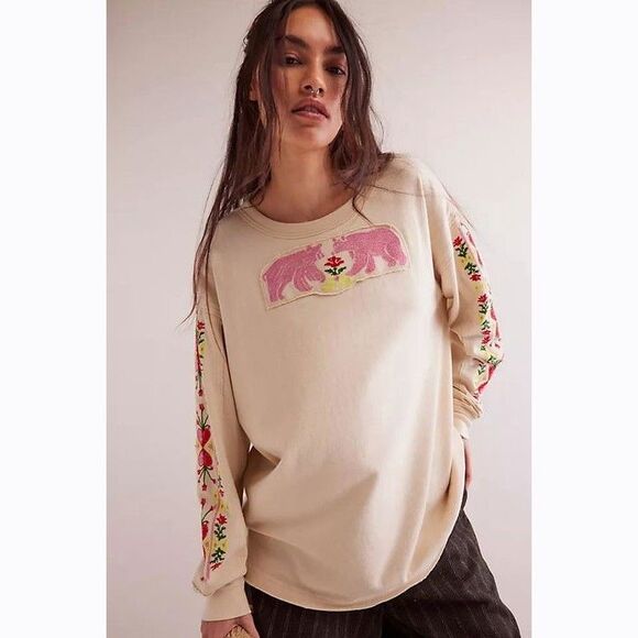 Free People We The Free All My Heart Tee Tunic Top Embroidered Slouchy M 282620 - Picture 1 of 8